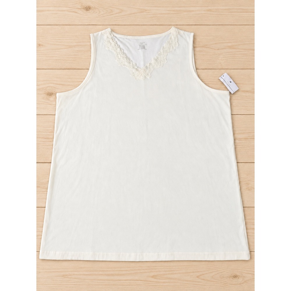 cj banks Tank Top Lace Trim V-Neck Cotton Blend Off White Plus Size 2X